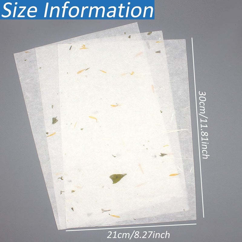 Benvo 50 Sheets A4 Natural Mulberry Paper Visible Leaves Fiber Rice Paper Printable Decoupage Tissue Paper Sheets for Writing, Painting, Card Making, DIY Crafts(8.3x11.7in, Semi Transparent Off White) - Image 2